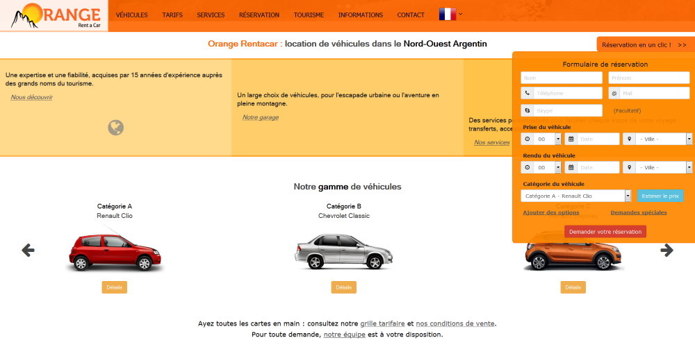 Page d'accueil du site Orange Rentacar