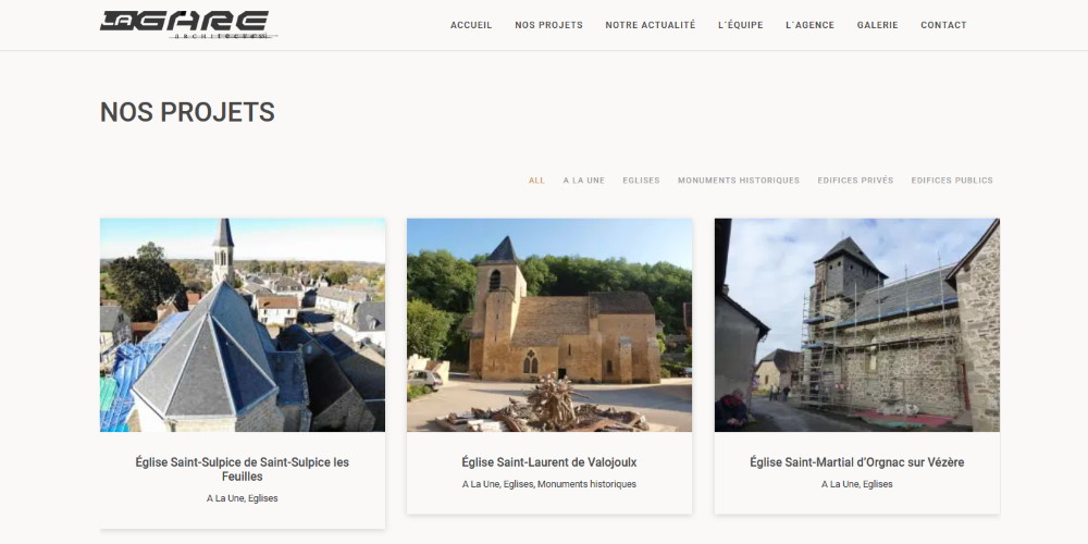 Page d'accueil du site La Gare Architectes